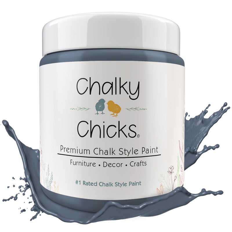 Chalky Chicks All-in-One Chalk Paint for Furniture or Cabinet - 16 Fl Oz - Matte Finish Blue Steel (Blue Gray) for Metal, Wood Furniture Paint - No Sanding All-in-One for Home Decor & Crafts, USA Made - Image 1